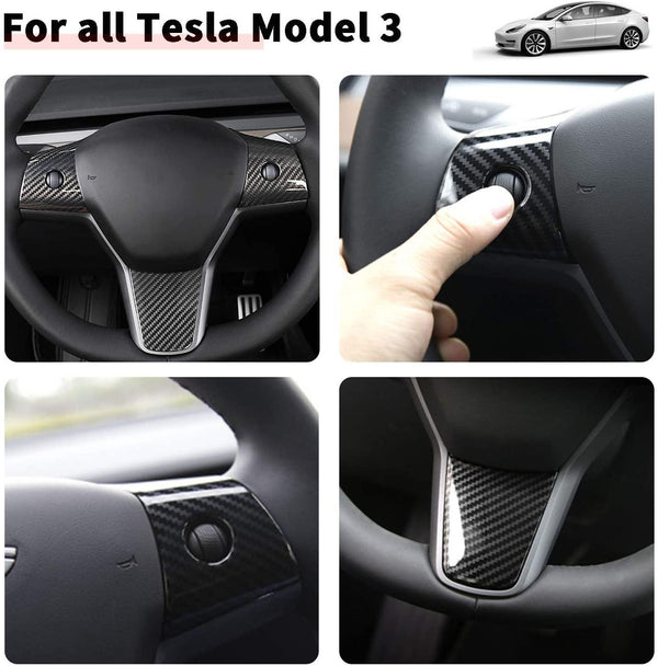 Steering Wheel Wrap Kit for Tesla Model 3 Steering Wheel Protector Decoration 3 Pcs Carbon Fiber Printing Fits : 2018-2021